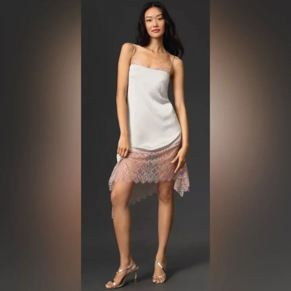 Anthropologie Lace-Trimmed Dress Grey Silky Cami New size 12